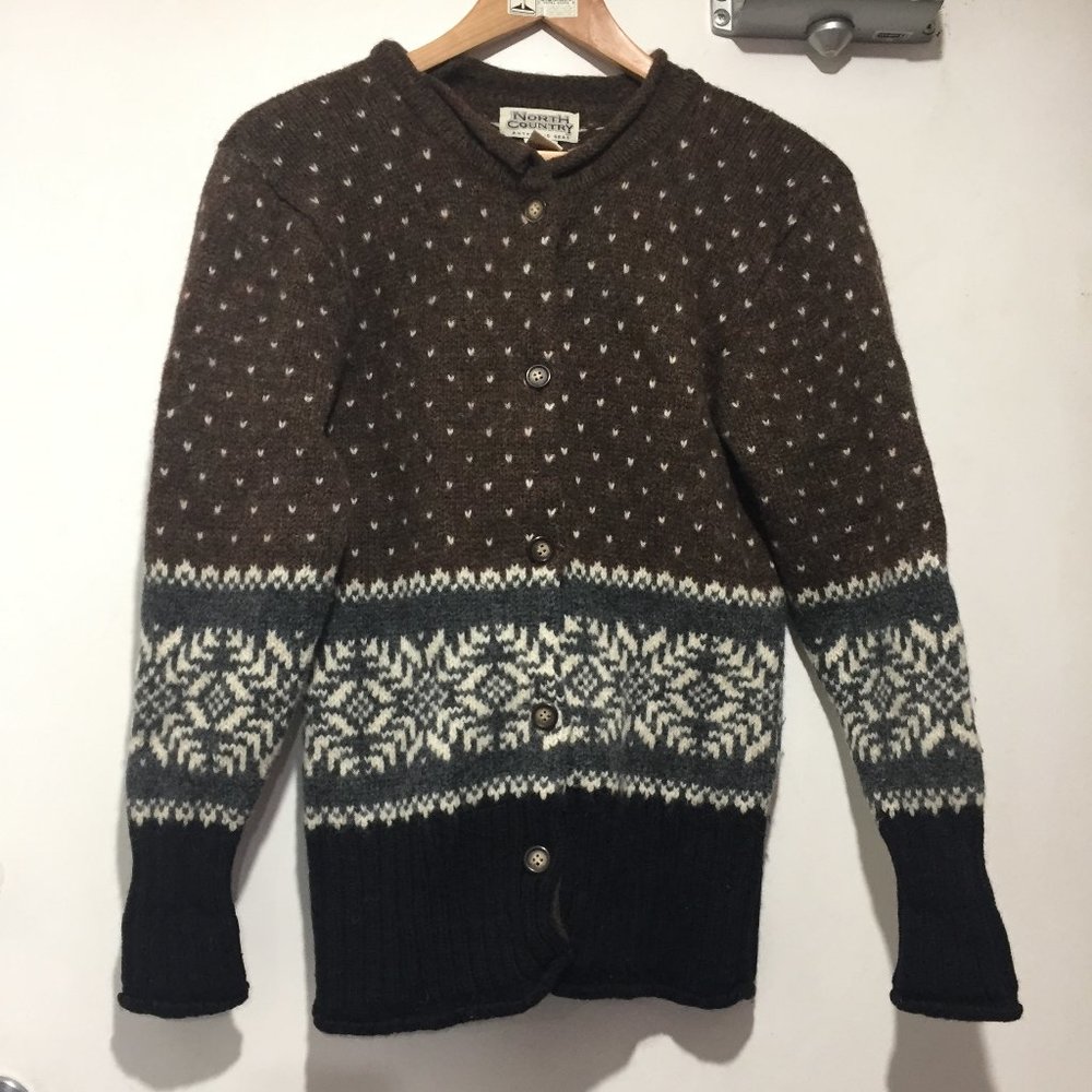 VINTAGE NORTH COUNTRY KNITTED WOOL CARDIGAN SWEATERS SIZE S